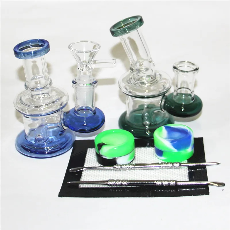 4,5-Zoll-Shisha-Glas-Dab-Rig-Wasserpfeife mit 14-mm-Quarz-Banger zum Rauchen berauschender Mini-Bubbler, Recycler-Ölplattformen