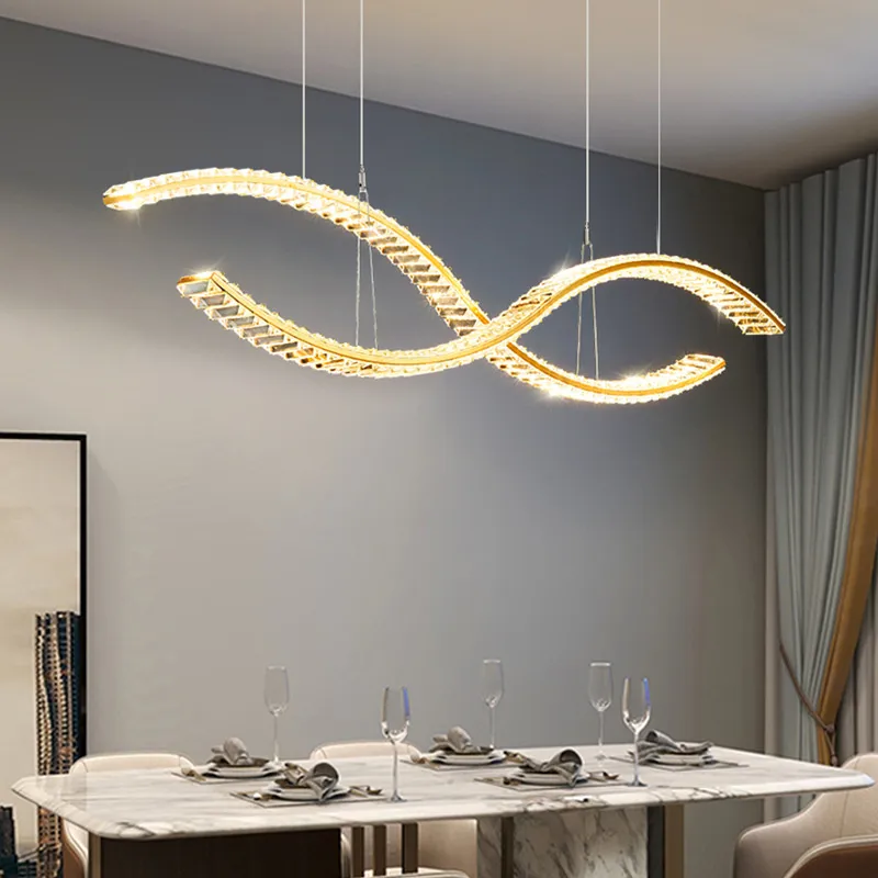 Dining Room Chandelier Modern Luxury Crystal Pendant Lamp Living Kitchen Island Hanging Lamp Stainless Steel Long Chandelier
