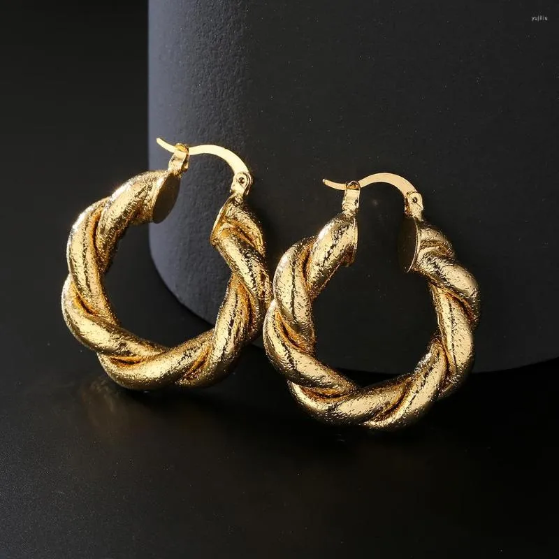 Brincos de argolas jóias para mulheres textura de metal da moda 18 K acessórios