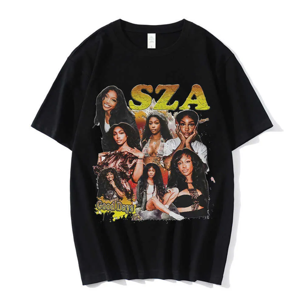 Heren T-shirts 90s Vintage Rapper SZA Good Days Graphic Print Tshirt Mannen Vrouwen Puur Katoen Oversized T-shirts Hip Hop Harajuku Streetwear Unisex L230224