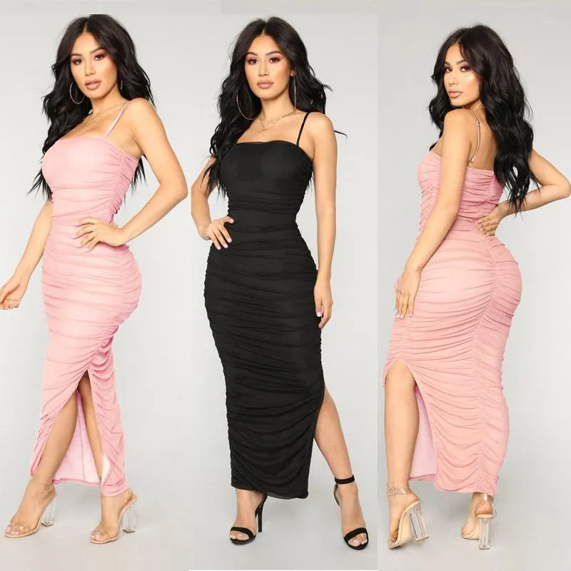 Robes décontractées robe d'été pour femmes néon Satin à lacets corps Long Midi sans manches dos nu élégant tenues de fête Sexy Club vêtements