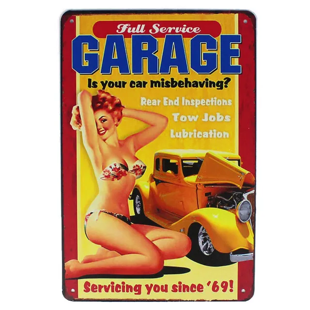 Vintage Sexy Girl Metal Painting Pin Up Girl With Car Bus Truck Train Poster Sexy Lady Metal Signs Garage Wall Decor Bar Pub Club Retro Plate Home Decor Size 30X20CM w01