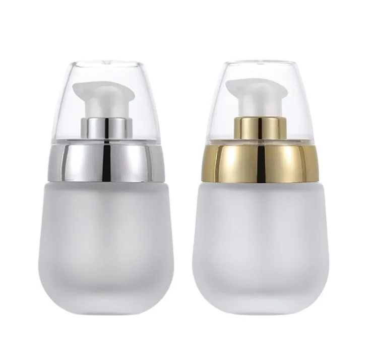 30ml perfume bottle Frosted Clear Glass Lotion Cosmetic Toner Serum Bottle Gold Silver Lid