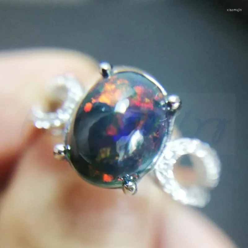 Pierścienie klastra Naturalny prawdziwy czarny pierścień opal 925 srebrny srebro 9 11 mm 2.2ct kamień szlachetny dla mężczyzn lub kobiet biżuteria #J97301