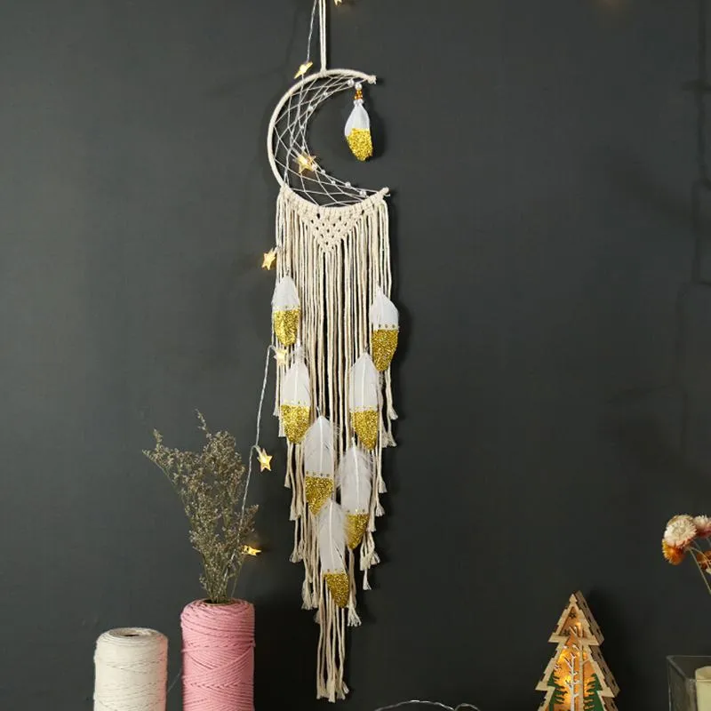 Estatuetas decorativas objetos boho chique parede pendurada na tapeçaria lantejoula lunas ornamento de sonho de sonho drenagem penteado decoração da casa