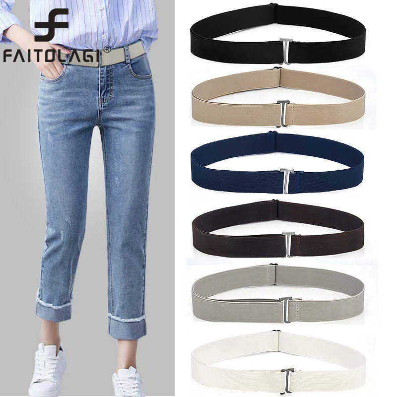 Belts Adjustable Elastic Invisible Belt Soild Color Seamless Jeans Belts For Man Woman Pants Slim Stretch Web Strap with Flat Buckle Z0223