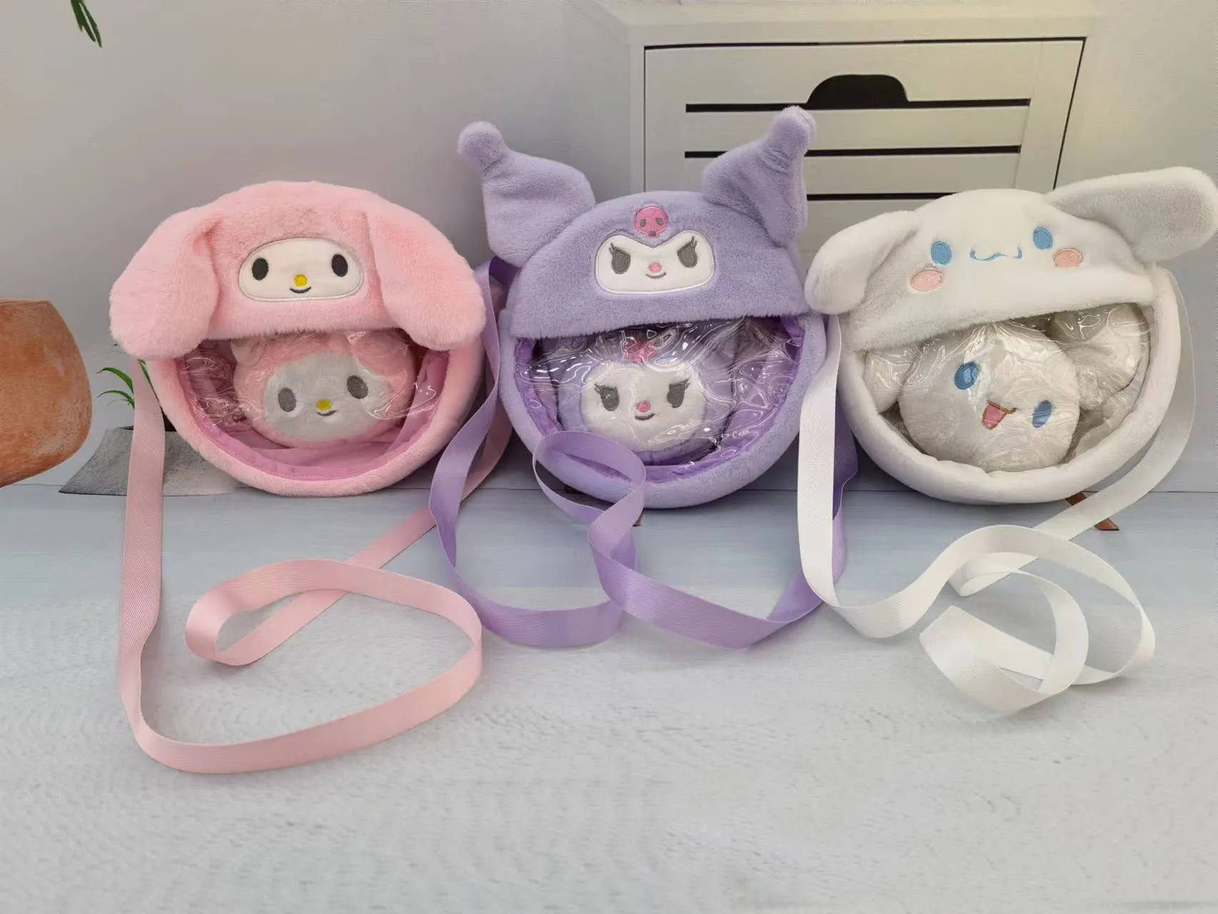 Sanrio Melody Crossbody bag plush toys children's cartoon one shoulder mobile phone change satchel bag