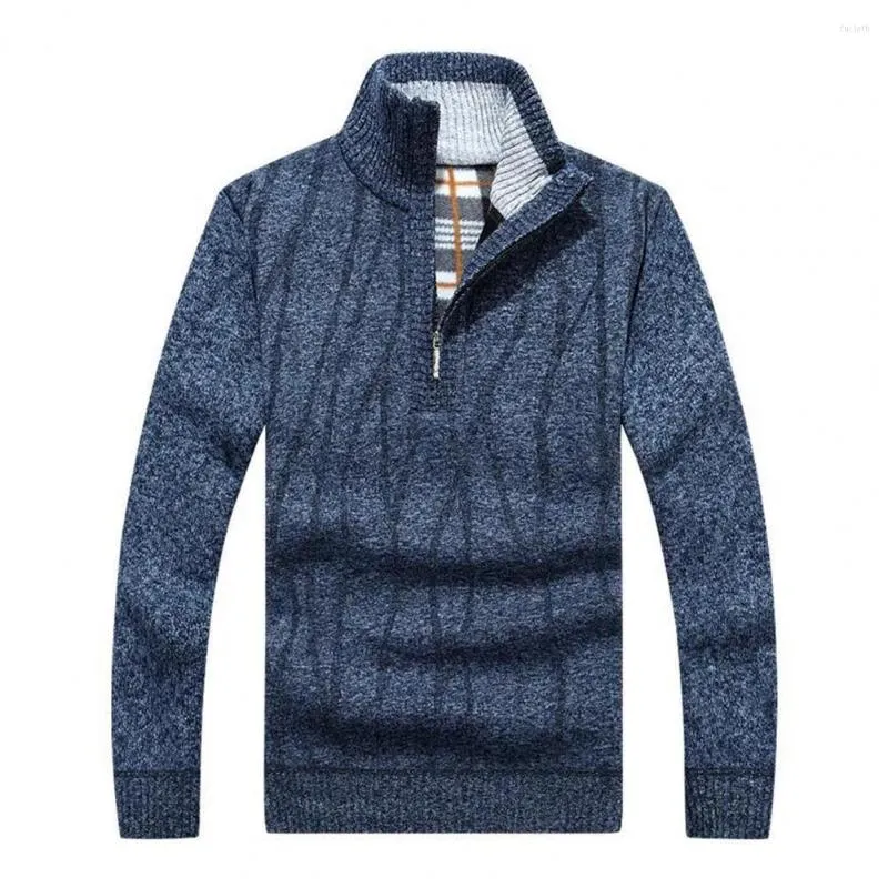 Pulls pour hommes Zipper Turtleneck Hommes Pull Stripe Peluche Printemps Tricot Lâche Col Haut Thermique Plus Taille Pulls Polo