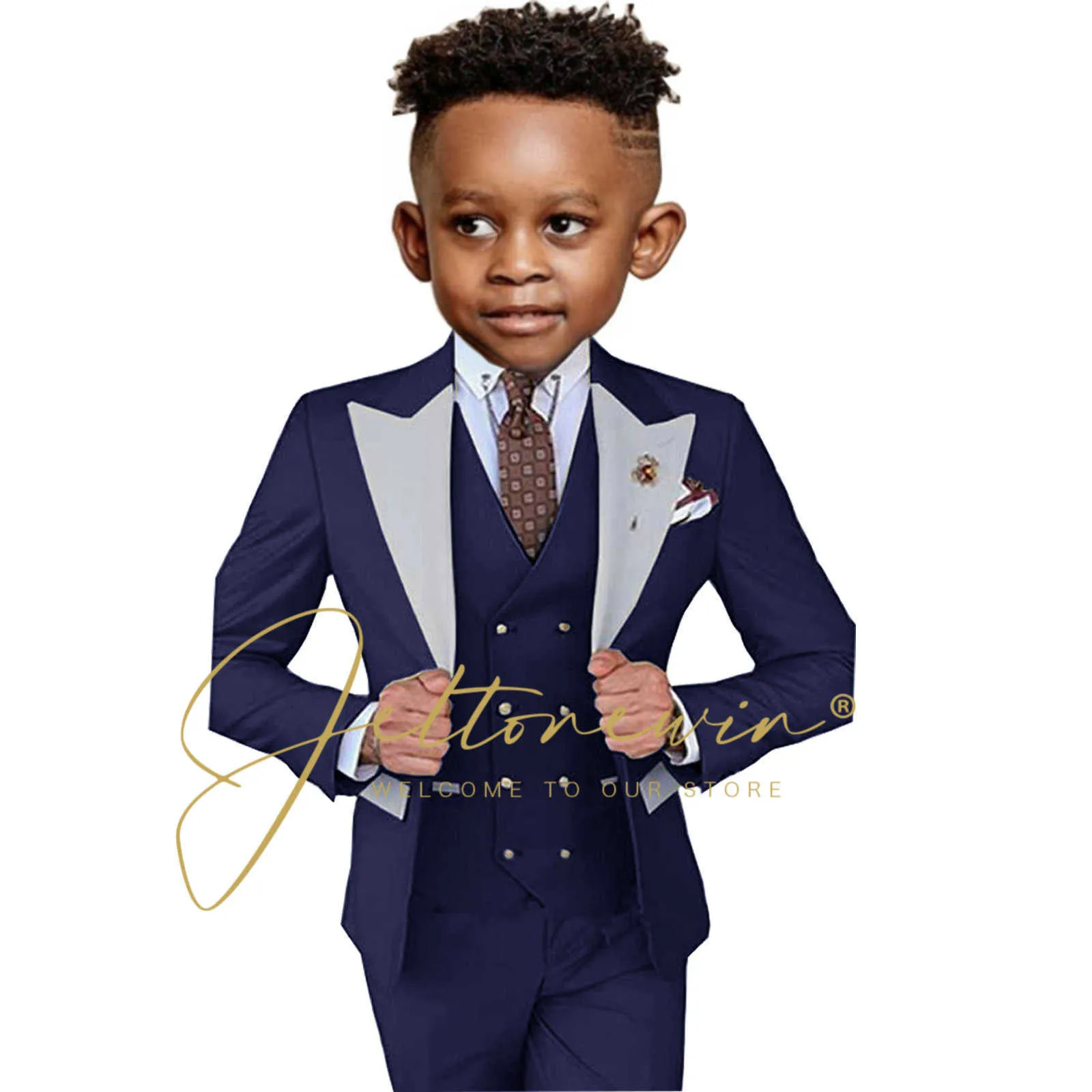 Ensembles de vêtements Costume vert foncé pour garçons formelle fête veste pantalon gilet pièce 3-16 ans argent revers mariage smoking enfants blazer enfant ensemble