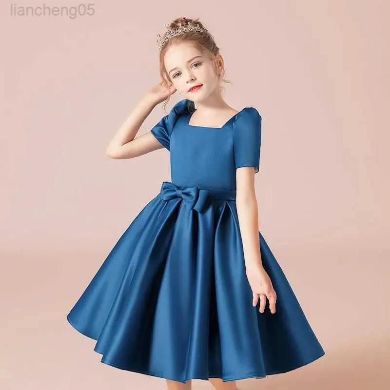 Girl's Dresses Teens Kids Dresses For Girls Sweet Satin Dress Kid Cute Clothes Children Girl Short Sleeve Princess Birthday Communion Clothes W0224