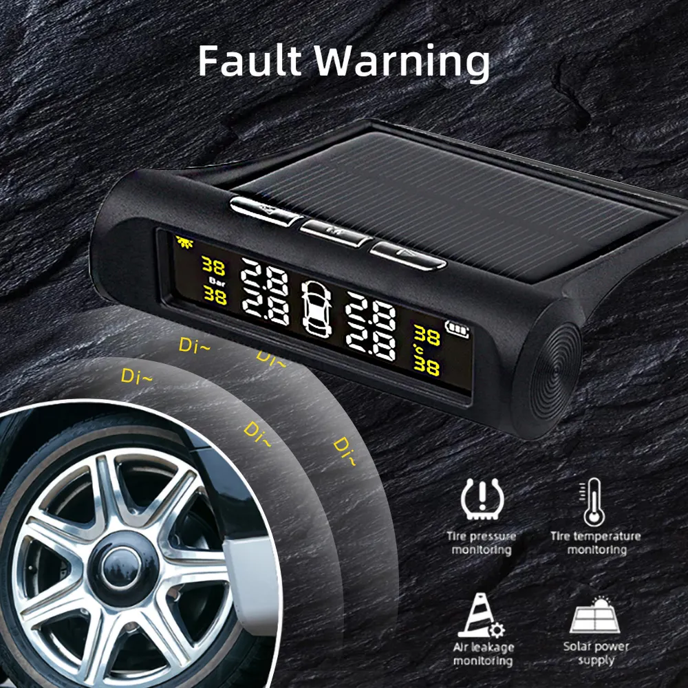 CAR TPMS Solar Tire Pressure Monitoring System Power Universal Wireless Real Time Displays med 4 externa sensorer Vattentäta