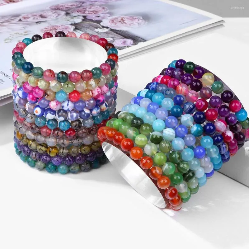 Strand 8mm Agates Beads Bracelet 여성 자연 스톤 불 남자 패션 뱅글 수제 보석 여성 요가 명상