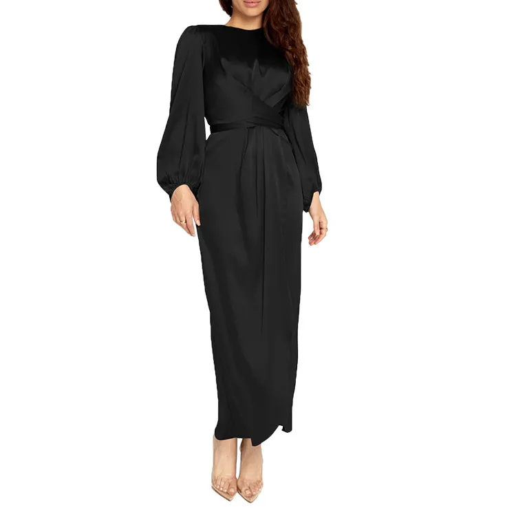 vestido étnico para mulheres vestido árabe roxo Clássico decote redondo cintura elegante, moda nobre pequena lanterna manguito fechamento elástico