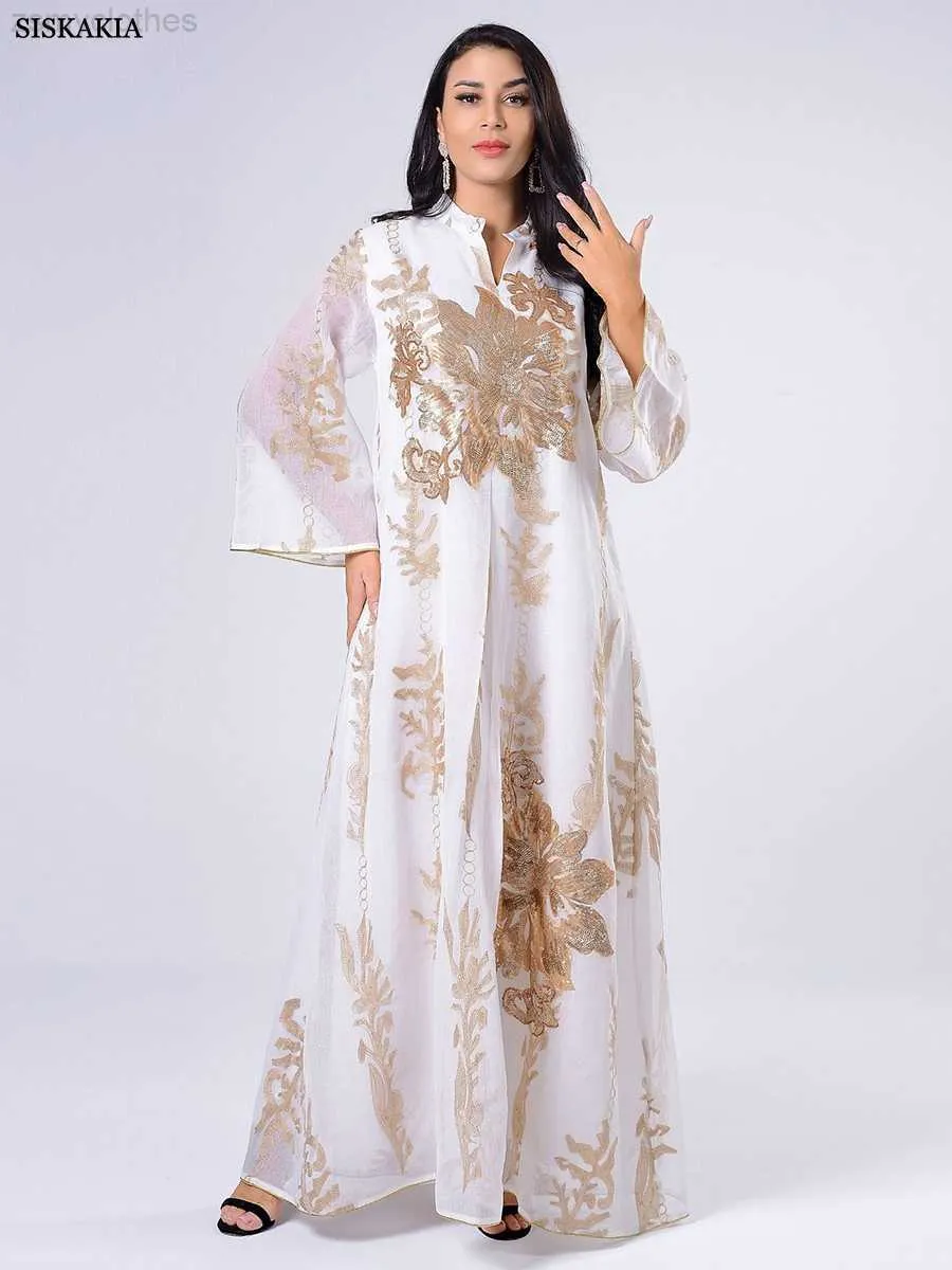 Y2k abaya vestidos siskakia lantejoulas vestido bordado para mulher marroquino kaftan turquia árabe jalabiya branco étnico islâmico robe