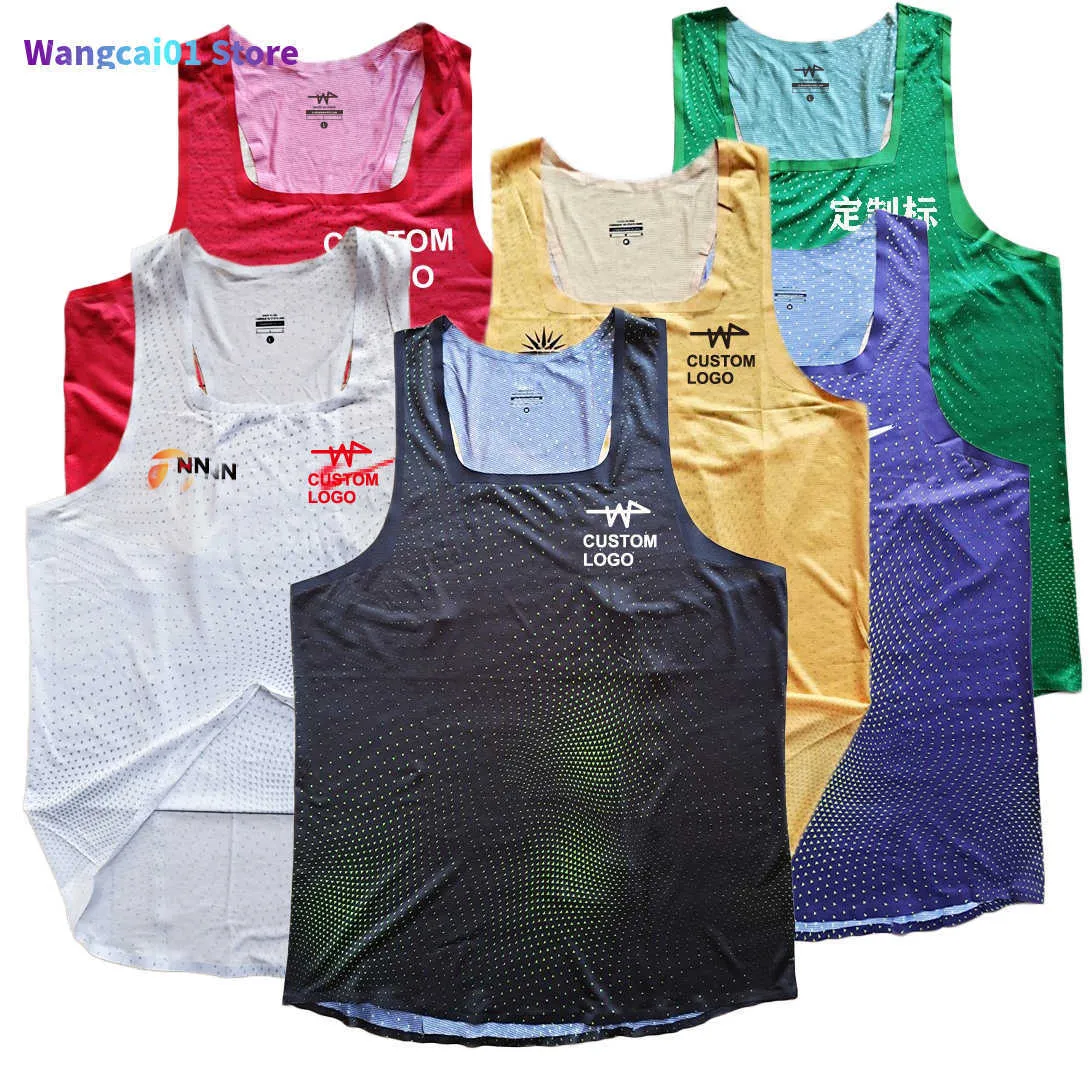 WANGCAI01 남자 티셔츠 남자 트리 니아 마라톤 빠른 달리기 스포츠 조끼 다이아몬드 ague 러닝 조끼 프로 아트 트랙 필드 노래 customizab 0224H23