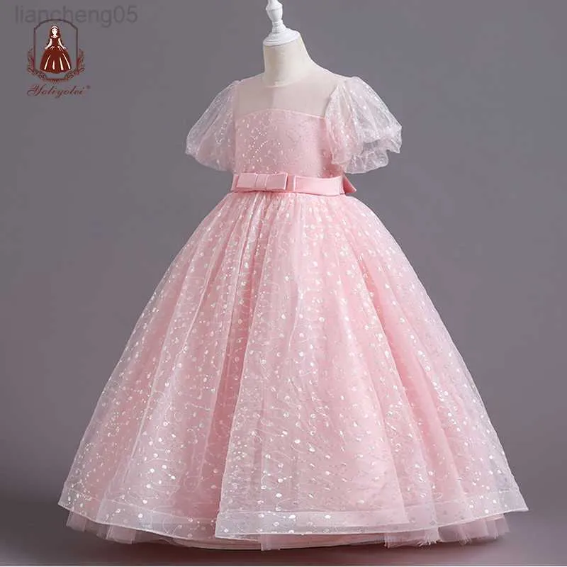 Robes de fille Yoliyolei 2022 été princesse filles robe manches bouffantes demoiselle d'honneur enfants vêtements longue robe de soirée blanche pour enfants fille 8-13Y W0224