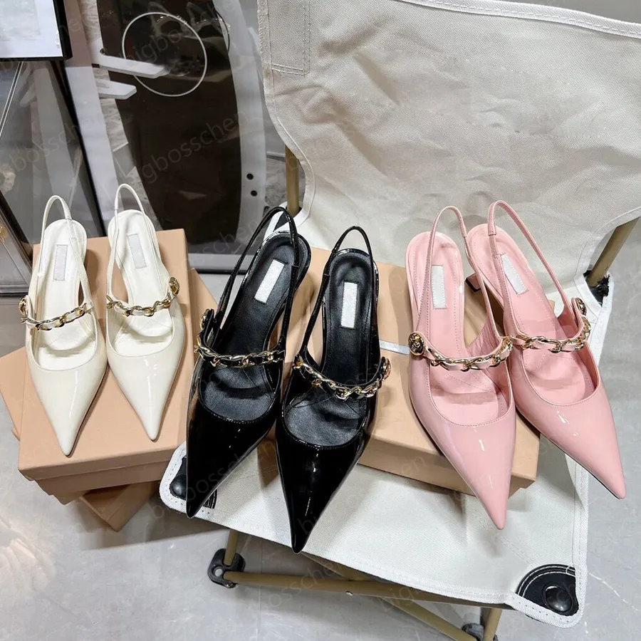 dress shoes designer Slingback sandals Mary Jane heels Pumps shoes pointed metal chain black pink office career bar high heeled shoes wedding shoes 35-41 2023