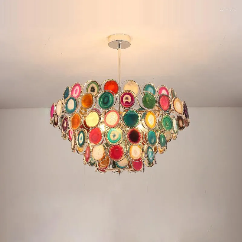 Chandeliers Luxury Colorized Agate Designer LED Chandelier Lighting Hanging Lamp Lustre Suspension Luminaire Lampen For Foyer Dinning Room