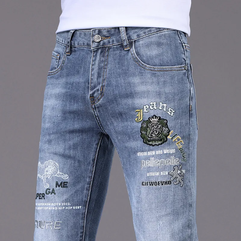 Men's Jeans Spring Summer Thin Slim Fit European American High-end Brand Small Straight Double F Pants KF7523-1