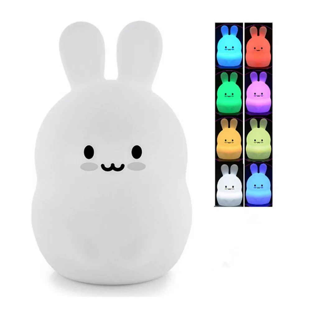 Luce notturna a LED per animali Decorazioni per la casa Sensore tattile Telecomando 9 colori Timer dimmerabile Lampada coniglietto in silicone ricaricabile per bambini Regalo per bambini