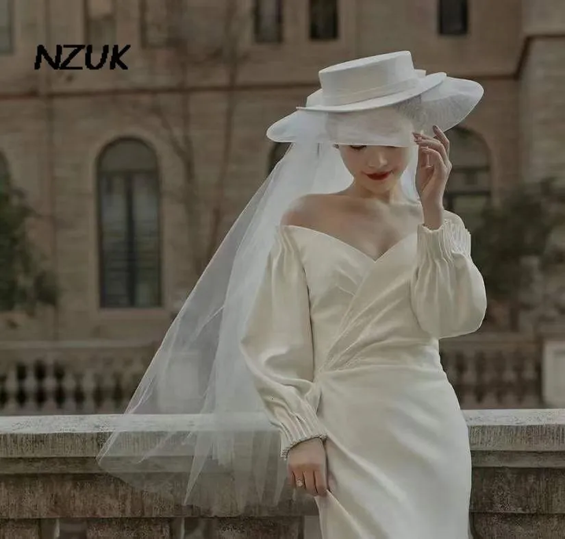 Wedding Hair Jewelry NZUK Wide Brim Hat for women With Long Bow Mesh British Church Party Formal chapeau femme mariage luxe 230224