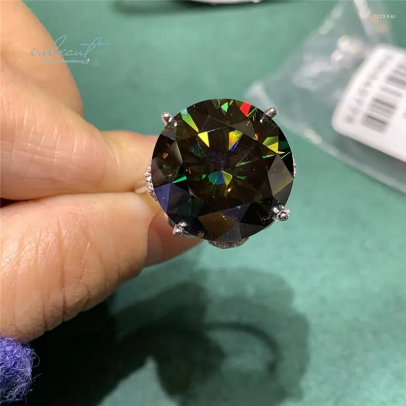 Clusterringe Inbeaut Ankunft 925 Silber 15 ct ausgezeichnet geschnitten dunkelgrüne Pass Diamond Test Moissanit Ehering für Frauen Fein Schmuck