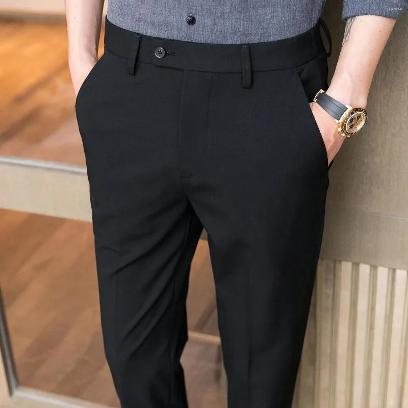 Herrenhosen Schwarz/grau Frühling Sommer Einfache Stickerei Geschäft Herren Kleidung formelle Verschleiß Anzug Kleid Schlanke FIT Casual Office Hosen 36