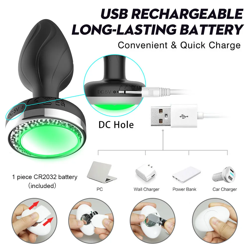 Giocattoli anali Plug vibratore con luce colorata telecomando senza fili massaggiatore della prostata stimolatore del punto G di testa S_voghion.com