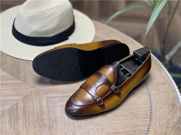 Wholesale Mens Shiny Leather Monk Monk Strap Loafers With Wholesale Mens Shiny Leather Monk Monk Strap Loafers With