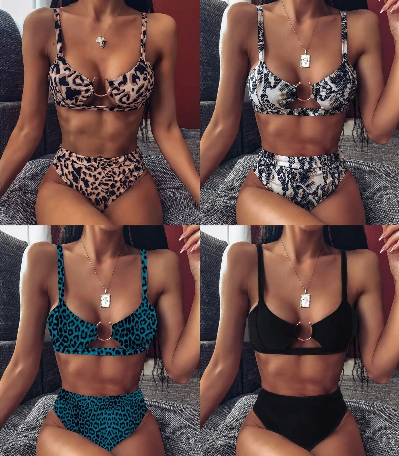 Kvinnors badkläder Bikini Sexig Push Up High midja baddräkt Kvinnor Leopard Snakeskin Print S Set Bathing Suit Beach Female 230224