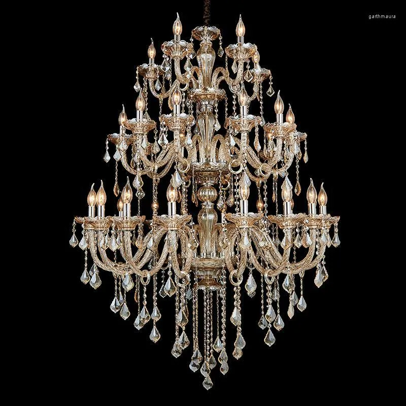 Chandeliers XL 36 Pcs Antique Cognac Crystal Led El Lighting Bohemian E14 Candle Light Fixtures Living Room Shopcase Lamp