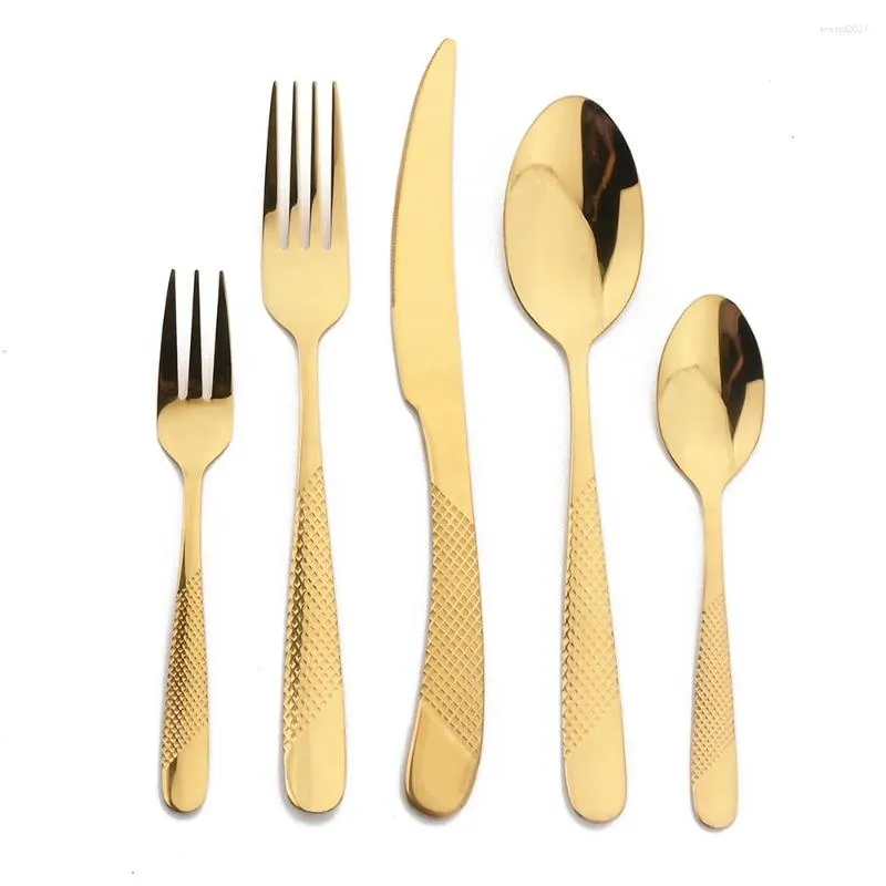 Servis uppsättningar 5/20 st lyxguldkotlar set rostfritt stål knivgaffel gaffel bordsvarig kök västerländskt flatvaror gåva