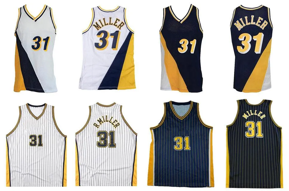 Reggie Miller Maillot de basket-ball cousu S-6XL 1994-95 Maillot rétro Mesh Hardwoods Classics jaune bleu Hommes Femmes Maillots de jeunesse 31