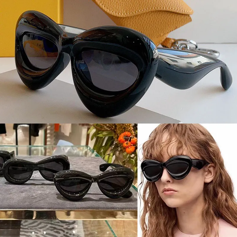 forma labbra donna sexy Occhiali da sole Hip Hop Party Shades 40097 Uomo Candy Color Cat Eye Occhiali da sole gonfiati Designer di marca di lusso Rosso nero Eyewear Ovale Acetato lucido