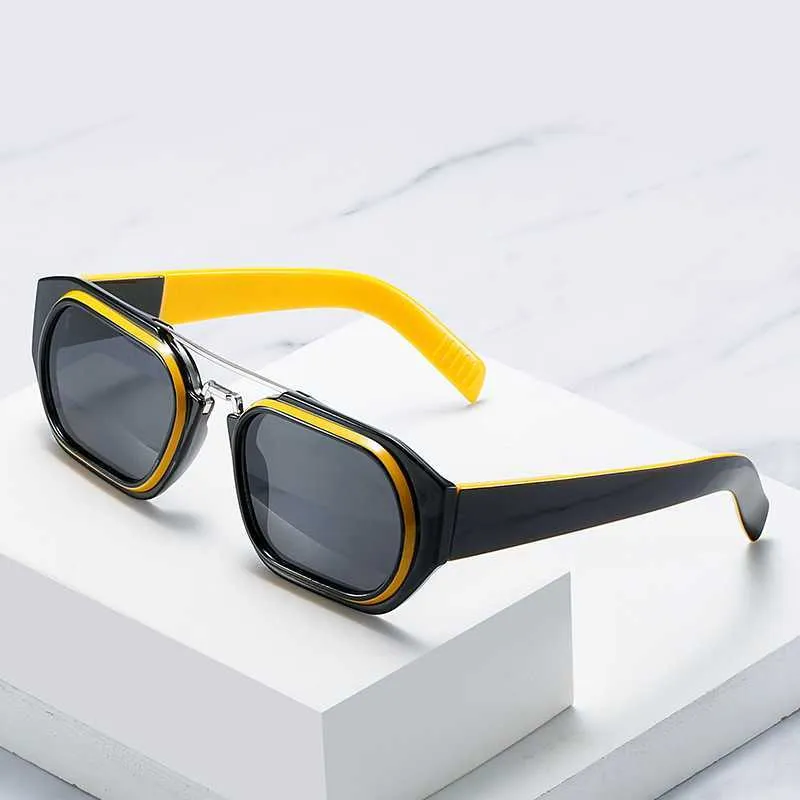 نظارة شمسية نظارة شمسية خمر الشمس الظل Hippie Square Square Steampunk Accessories Sport streetwear Y2K صفراء Siamese Mens Leopard 2000s G230223