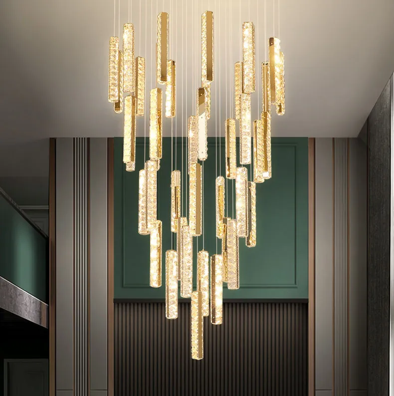Modern Luxury Golden Silver LED Crystal Chandelier Nordic Duplex Building Spiral Staircase Chandelier Matsal Art Chandelier