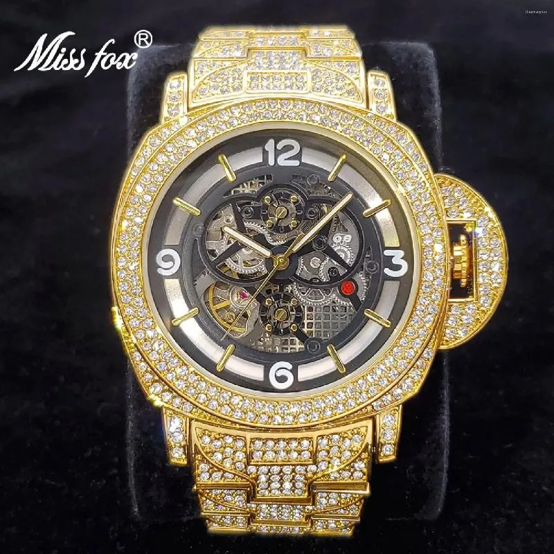 Нарученные часы Механические часы Men Luxury Gold Tourbillon Automatic Relogio Masculino Классический водонепроницаемый хип -хоп Moissanite Hollow Watch