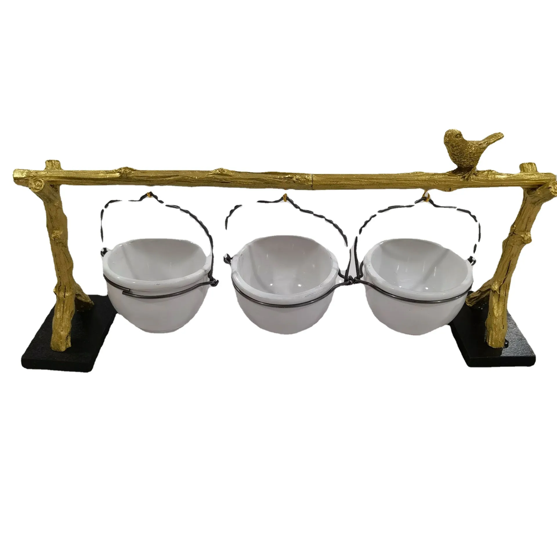 Gold Oak Branch Snack Bowl Stand With Removable Basket Organizer Resin