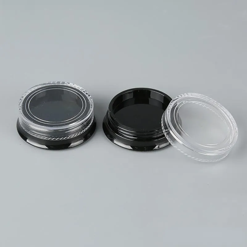 New 3G Round Black Cosmetic Jars with Clear Screw Cap Lids for Powdered Eyeshadow Mineralized Makeup Cosmetic Samples BPA Free