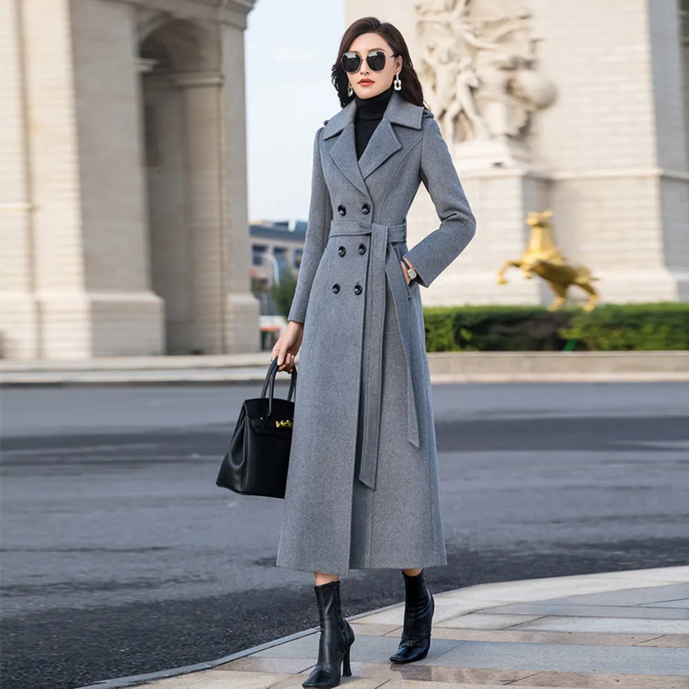 Women s Jacket Long Woolen Coat Autumn Winter Fashion Simplicity Double Breasted Slim Wool Blends Overcoat Thicken Warm Outerwear 230223