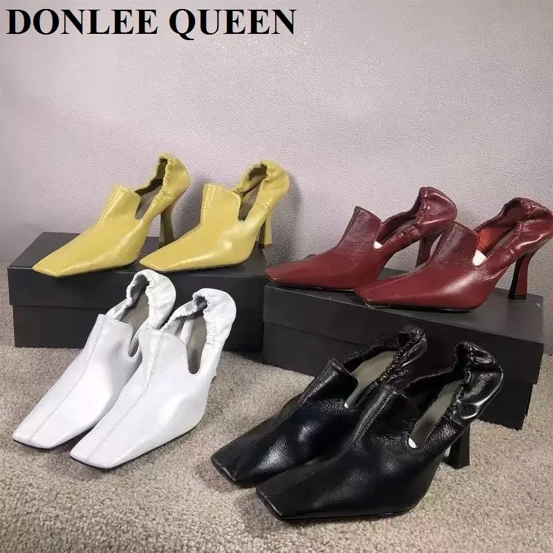 Scarpe eleganti tacchi alti di punta quadrata femminile autunno calzature primaverili di lavoro femminile retrò Zapatillas Mujer 230224