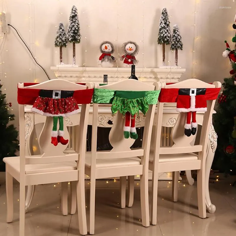 Housses de chaise, couverture arrière de Table de dîner, en tissu velours, accessoires décoratifs pour fête de noël, père noël, elfe