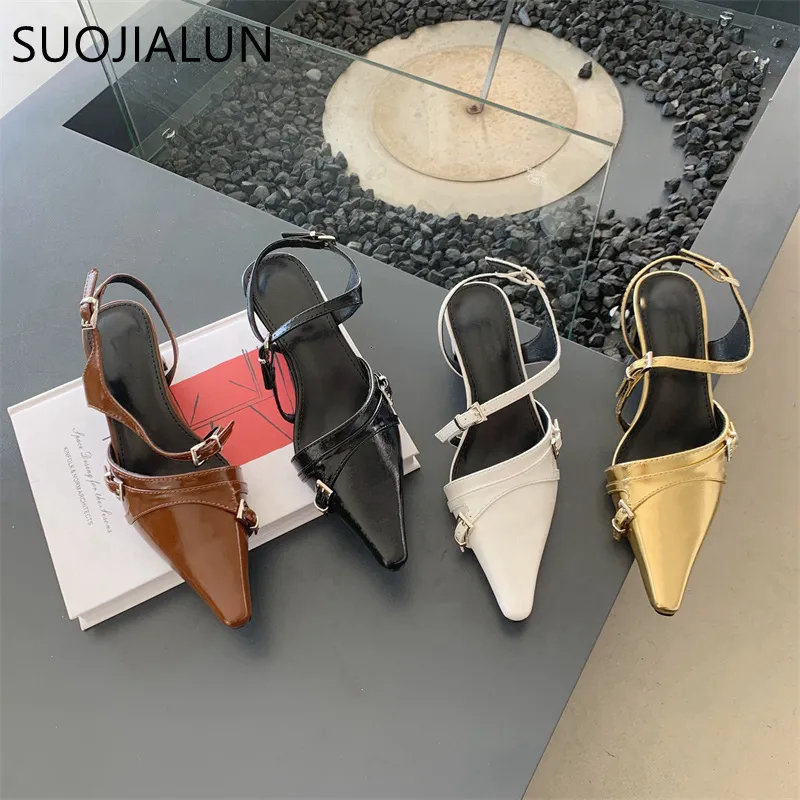 Sandálias Suojialun 2023 Spring Women Sandal Shoes Fashion Square High Slip On Ladies Elegant Pumps Outdoor Slingback Mules 230224