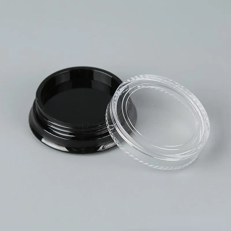 New 3G Round Black Cosmetic Jars with Clear Screw Cap Lids for Powdered Eyeshadow Mineralized Makeup Cosmetic Samples BPA Free