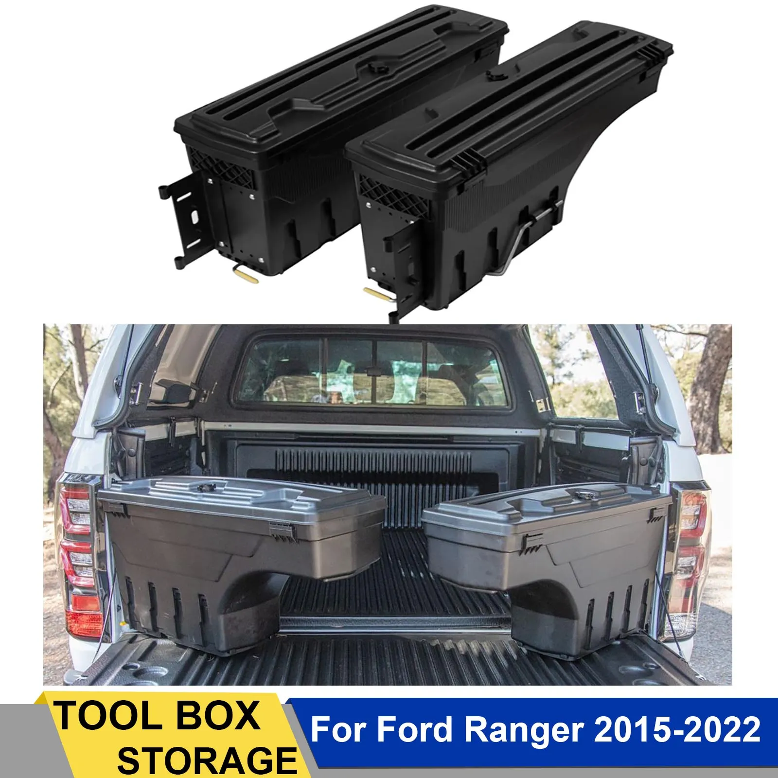 Caja de herramientas para piezas de automóviles, caja de almacenamiento para portón trasero, almacenamiento para Ford Ranger Raptor 2015 2016 2017 2018 2019 2020 2021 2022, maletero negro mate