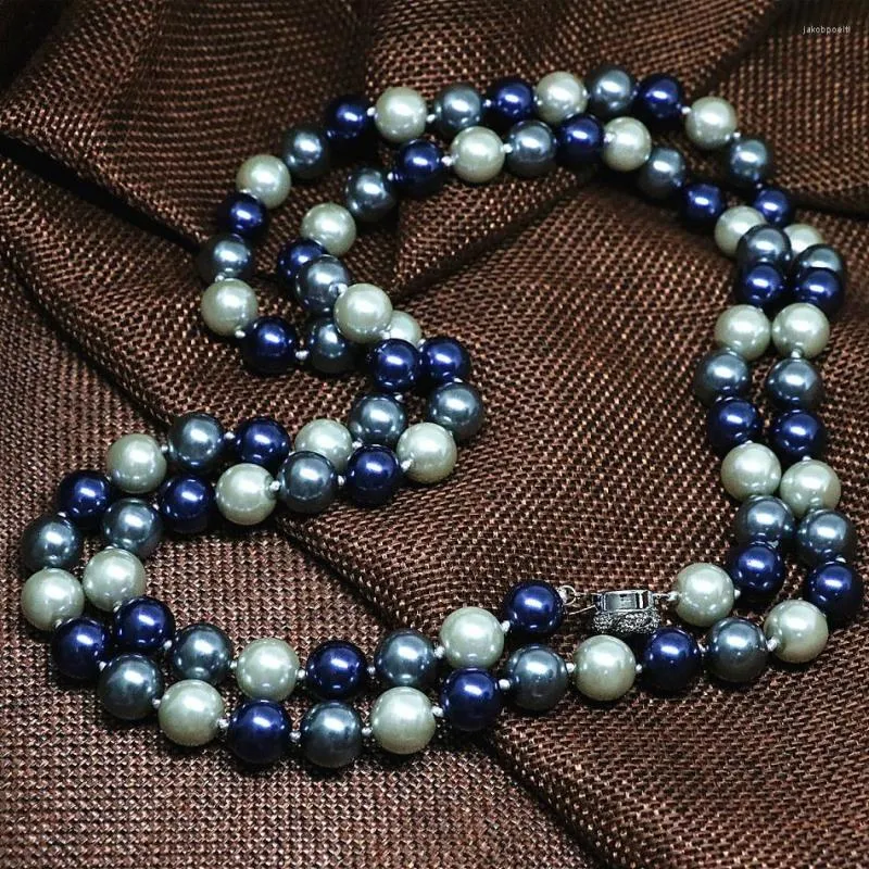 Chaînes Multicolore South Shell Simulé-Perle Vintage Design Longue Chaîne Collier Perles Rondes 10 12mm Femmes Bijoux Élégants 36 pouces B1508