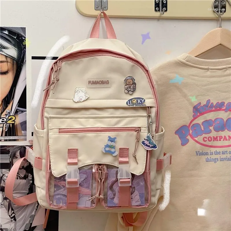 Bolsas escolares 2023 Candy Colors Backpacks Girl High Vintage Cartoon para adolescentes Rucksack de viagem