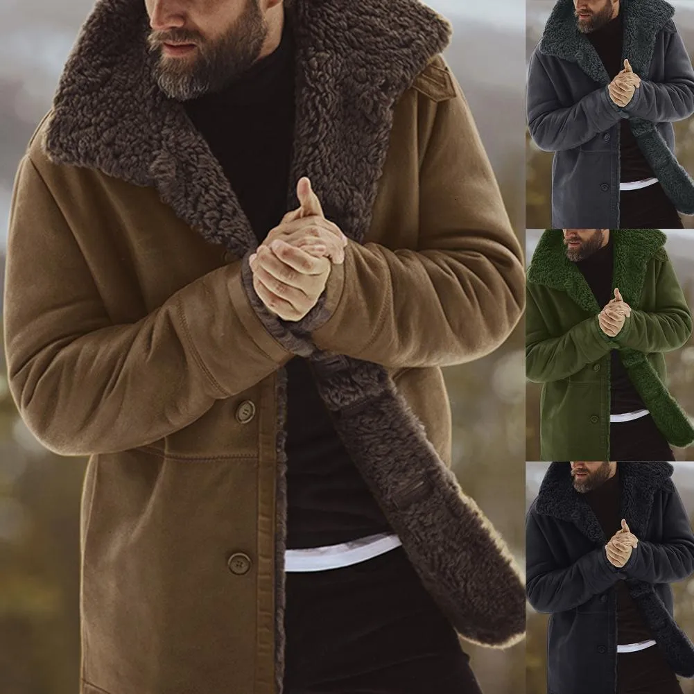 Men's Jackets In Outerwears Winter Thick Warm Coat Sheepskin Jacket Long Sleeve Fur Wool Lined Mountain Faux Lamb Loose Male 230223