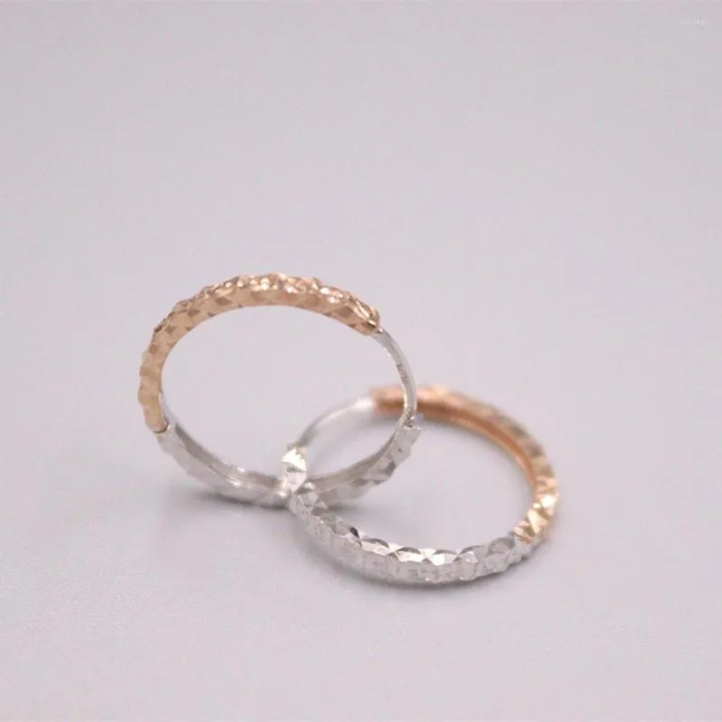 Hoop Earrings Solid Pure 18K Rose White Gold Women Full Star 1.2-1.4g 16 1.5mm