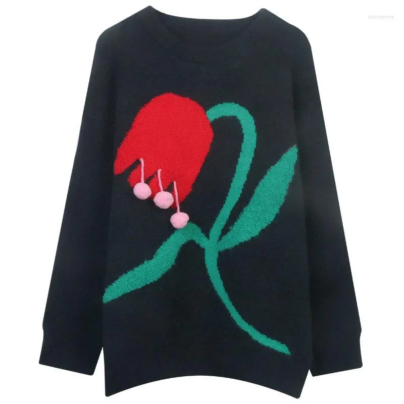 Women's Sweaters Vintage Thick Sweater Pullovers Women Jumper Floral Embroidery Long Sleeve Loose Knitted Tops Casual Jersey 2023 Korean